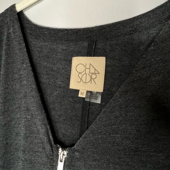 Chaser Zippered Front Knit Charcoal Gray Romper With Pockets Size Medium - Picture 7 of 7